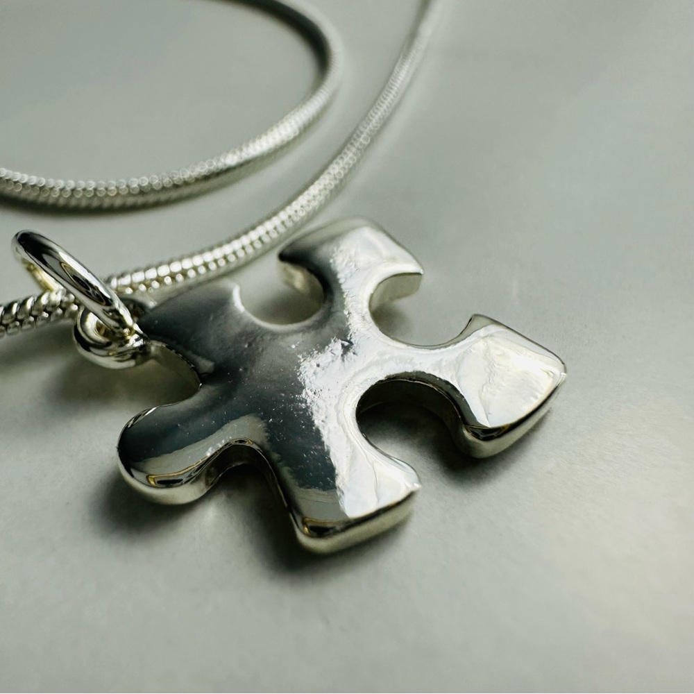 Silver-Plated Puzzle Piece Pendant Necklace | Snake Chain | NWOT - Picture 5 of 13